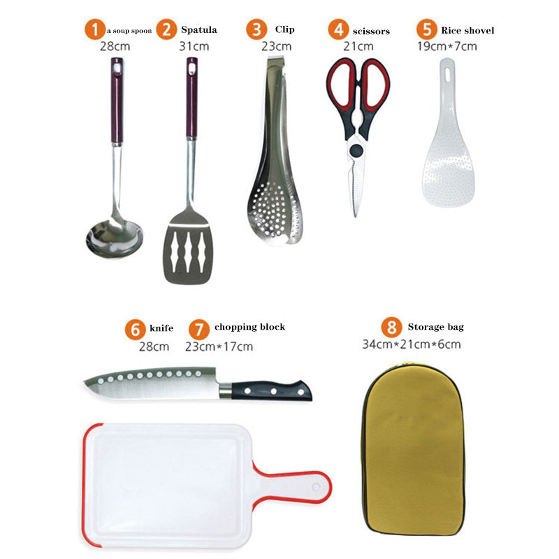 8pcs Camping Kitchen Cooking Utensil Set For Travel