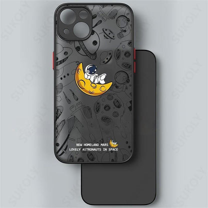 Astronaut Doodle Moon Cartoon iPhone Case With Camera Protection - Expressify