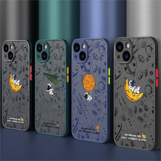 Astronaut Doodle Moon Cartoon iPhone Case With Camera Protection - Expressify